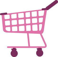 Poster - Pink shopping cart semi flat color raster object. Full sized item on white. Grocery visit. Trolley basket for supermarket. Simple cartoon style illustration for web graphic design and animation