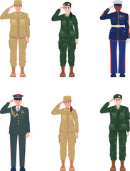 Poster - Officers in uniforms semi flat color raster characters set. Standing figures. Full body people on white. Military service simple cartoon style illustration for web graphic design and animation pack