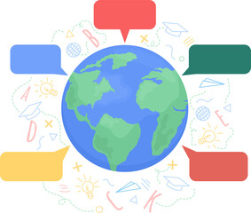Poster - multilingual world 2d raster isolated illustration. hello in different languages flat object on cart