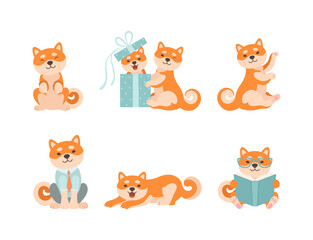  Adorable Shiba Inu Dog Character Engaged in Different Activity Vector Set