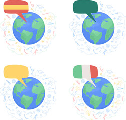 Poster - Language communities 2D raster isolated illustration set. Flat objects on cartoon background. Colourful scene collection for mobile, website, presentation
