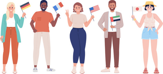 Poster - People with country flags semi flat color raster characters. Standing figures. Full body people on white. Community simple cartoon style illustration for web graphic design and animation