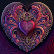 Intricate pink purple heart with slight golden touches, passion, romance, love, wedding, celebration, Valentines, illustration, generative AI
