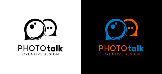 Photo talk icon logo design with chat concept