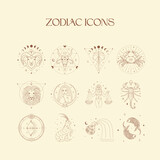 Fototapeta Boho - Zodiac Icons Design Illustrations. Esoteric Vector Elements.