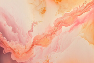 Abstract blush peach marbled wallpaper. Rose orange fluid art texture illustration. Liquid acrylic art backdrop. Digital generated image background.