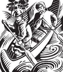 men paddling canoe