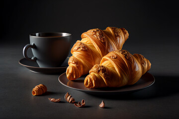 two croissants and coffee, generative ai