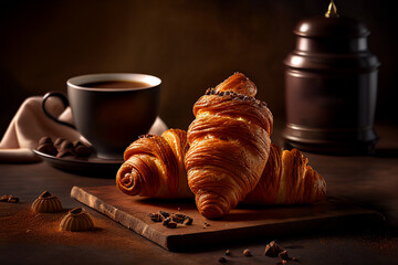 two croissants and coffee, generative ai