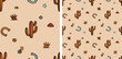 Cowboy Western American Texas Cute Earthy Boho Nursery Vector Seamless Illustration Cactus Desert