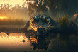 © Jacques Evangelista - half submerse terrible alligator in the swamp,