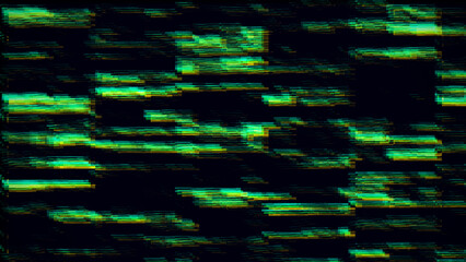 Fototapete - Glitch distorted green style background. Digital modern effect of damaged screen, virus or matrix. 3d rendering.