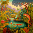 naive painting of a jungle scene - generative AI
