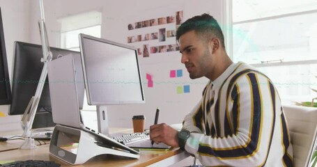 Poster - Animation of data processing over caucasian businessman in office