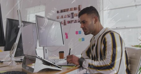 Poster - Animation of data processing over caucasian businessman in office