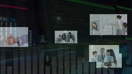 Poster - Animation of data processing over diverse business people in office