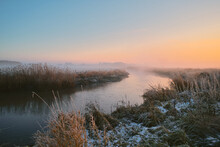 Pinnau River In Schleswig-Holstein In Winter. High Quality Photo