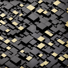 Poster - a sleek, abstract technology background with golden and matte black cubes arranged in a geometric pa
