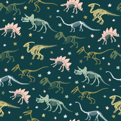 Canvas Print - Seamless vector pattern with dinosaur skeleton. 