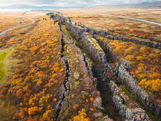 Thingvellir, Pingvellir canyon, two tectonic plates collide