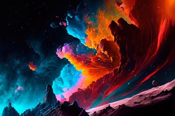 Poster - a deserted abstract colorful alien landscape. alien planets during sunrise. a beautiful landscape on