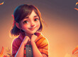 cute beautiful innocent little girl shy with hands under her chin with copyspace area