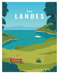 landscape the landes region of france is famous for its great beaches. travel to france. vector illu