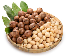 Wall Mural - Macadamia nut isolated on white background, Roasted Macadamia nut on White Background With work path.