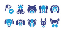 Dog Breeds Icon Set. Vector Illustration. Containing Dog, Chow Chow, Saluki, Pekingese, Golden Retriever, Beagle, Bulldog, Doberman, French Bulldog