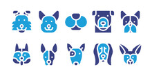 Dog Breeds Icon Set. Vector Illustration. Containing Collie, Corgi, Dog Nose, Dog, Boston Terrier, Siberian Husky, Andalusian Hound, Bull Terrier, Saluki, Chihuahua