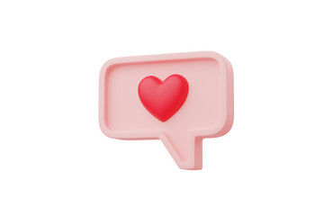 Wall Mural - valentine concept 3d red heart in speech bubble object isolated on pink background for graphic decor