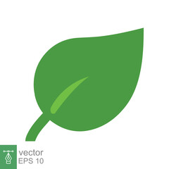 Leaf icon. Green plant, tree, nature, floral, organic, environment concept. Simple flat style. Vector illustration isolated on white background. EPS 10.