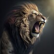 A magnificent lion roars.