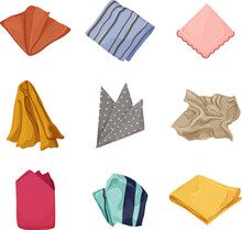 Handkerchief Towel, Fabric Napkin, Kitchen Cloth, Clean Foldedblanket Cartoon Icons Set Vector Illustrations