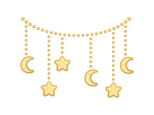 Moon And Stars Lights Dangling Bunting Garland Doodle Illustration