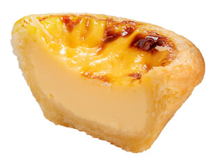 Sweet Baked Egg tart  on white background, Pie Portuguese egg tart on white PNG File.