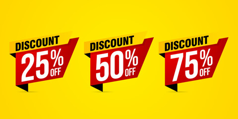 Set of discount label vector illustration, sale banner for promotional 25% off, 50% off, 75% off special offer tag sticker design element