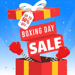 Wall Mural - Flat Boxing day sale background with red gift box.