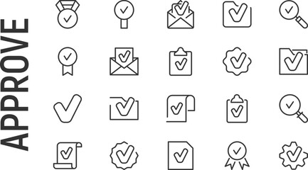 Poster - vector set of approve thin line icons.