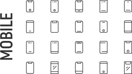 Poster - Vector set of mobile thin line icons.