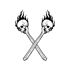 Wall Mural - vector illustration of two fire skulls