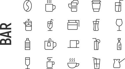Poster - vector set of bar thin line icons.