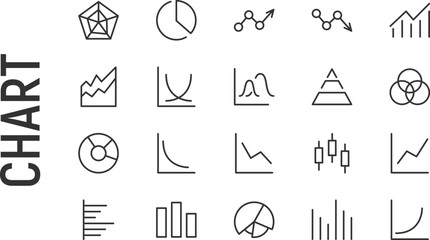 Poster - Vector set of chart thin line icons.