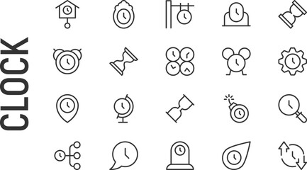 Poster - Vector set of clock thin line icons.