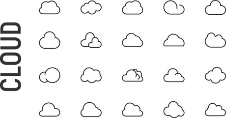 Poster - Vector set of cloud thin line icons.