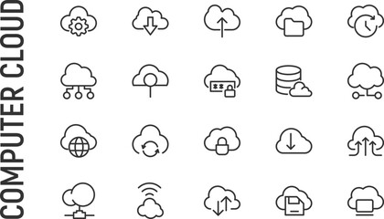 Poster - Vector set of computer cloud thin line icons.