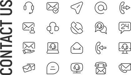 Poster - Vector set of contact us thin line icons.