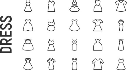 Poster - Vector set of dress thin line icons.