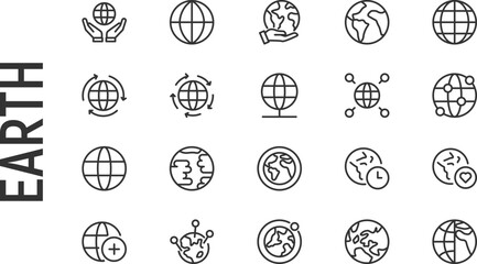 Poster - Vector set of earth thin line icons.