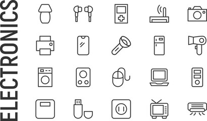 Poster - Vector set of electronics thin line icons.